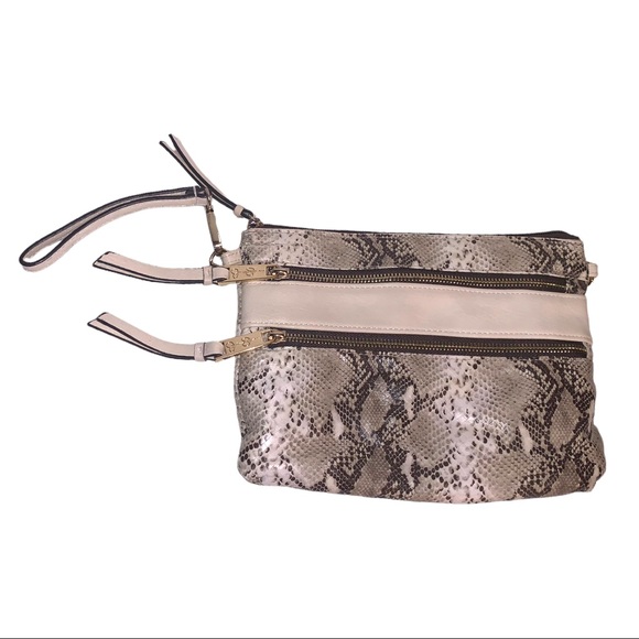 Jessica Simpson Faux Leather Python Snake Skin Soft Clutch Zipper Purse - Picture 8 of 12